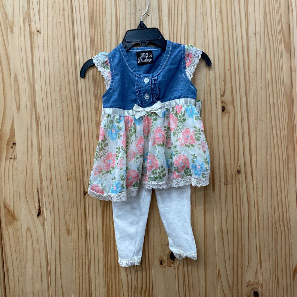 GIRLS DDG DARLING 2PC SET DENIM/FLORAL/WHITE 12M