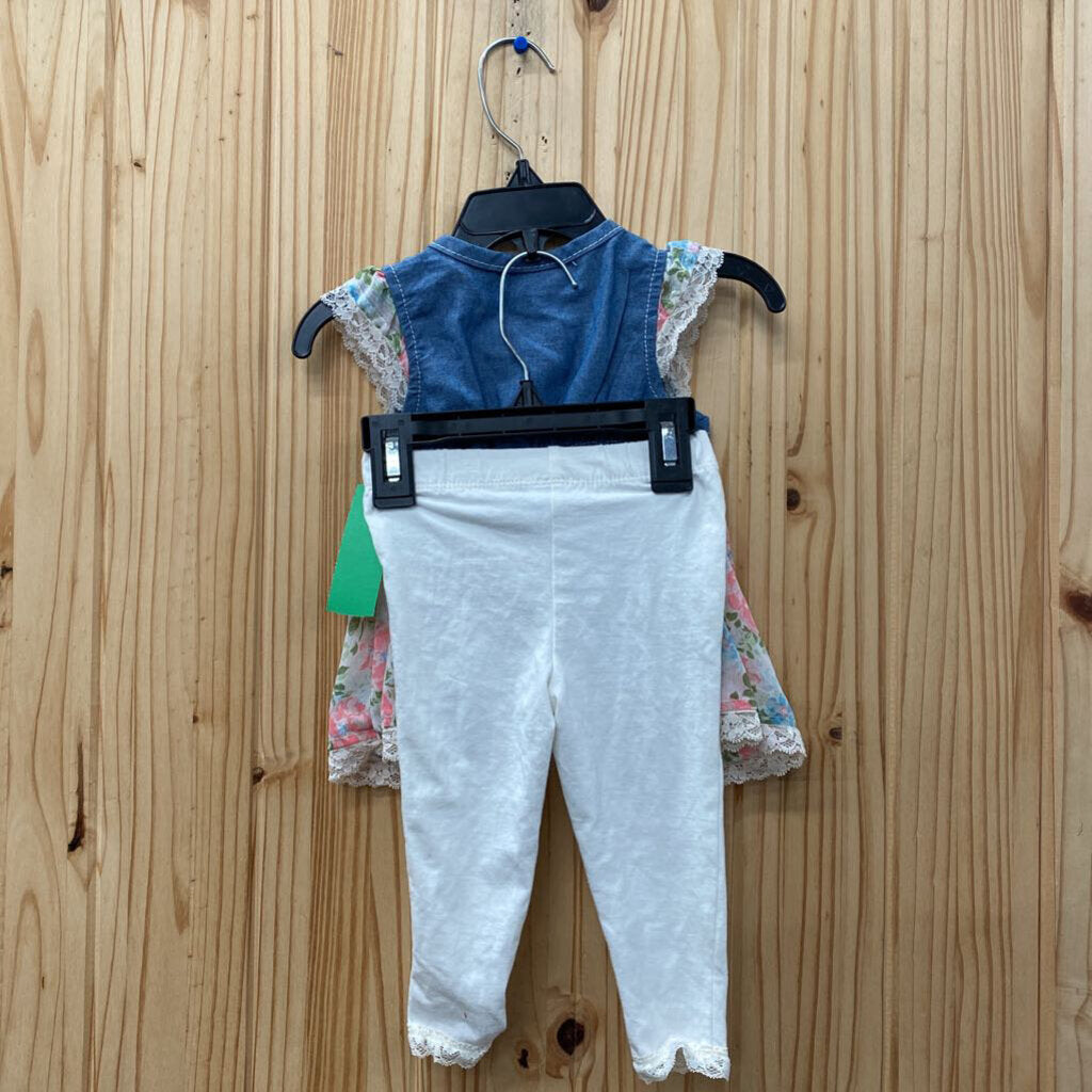 GIRLS DDG DARLING 2PC SET DENIM/FLORAL/WHITE 12M