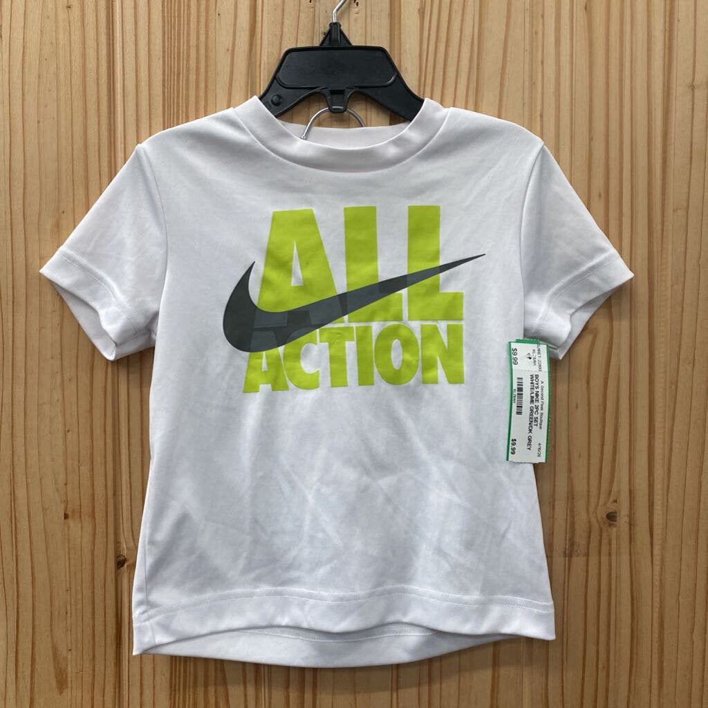 BOYS NIKE 2PC SET WHITE/LIME GREEN/DK GREY 3T