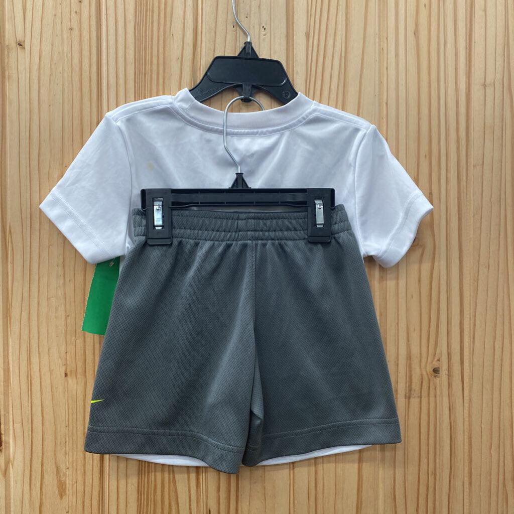 BOYS NIKE 2PC SET WHITE/LIME GREEN/DK GREY 3T