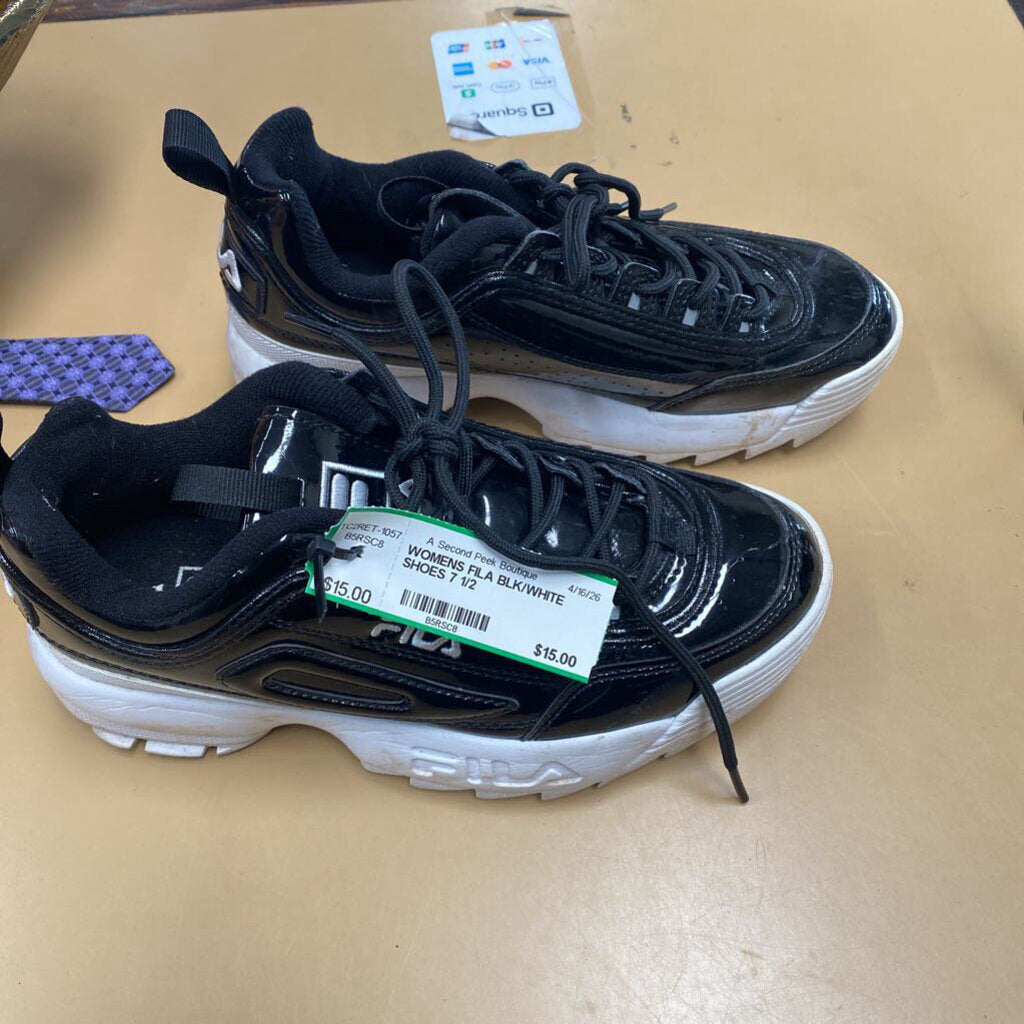 WOMENS FILA BLK/WHITE SHOES 7 1/2