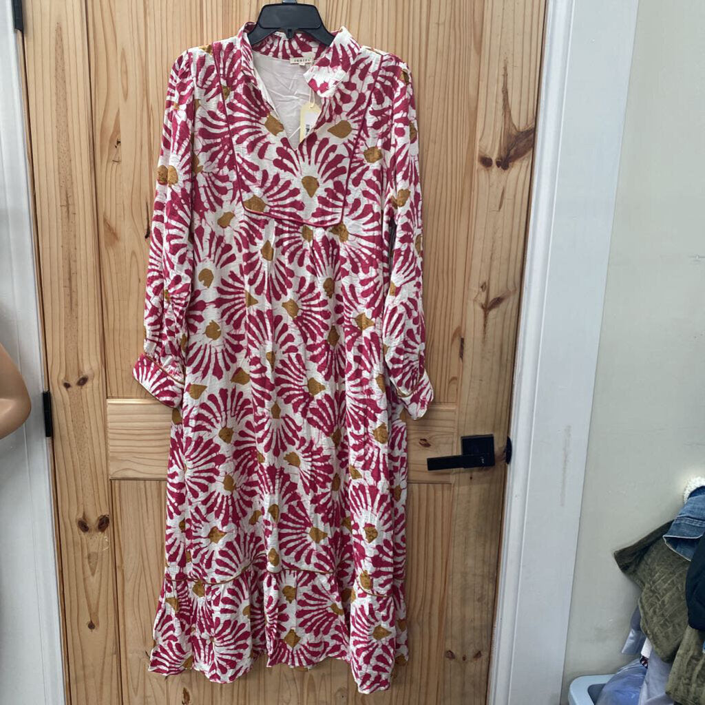 WOMENS JODIFL DRESS DK PINK/WHITE/TAUPE L NWT