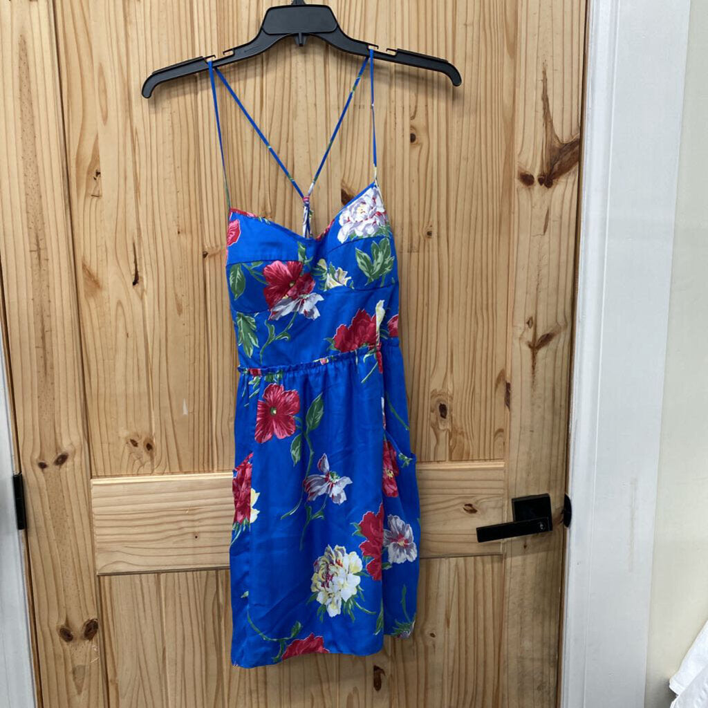 WOMENS AMERICAN EAGLE ROYAL BLUE FLORAL SL DRESS L