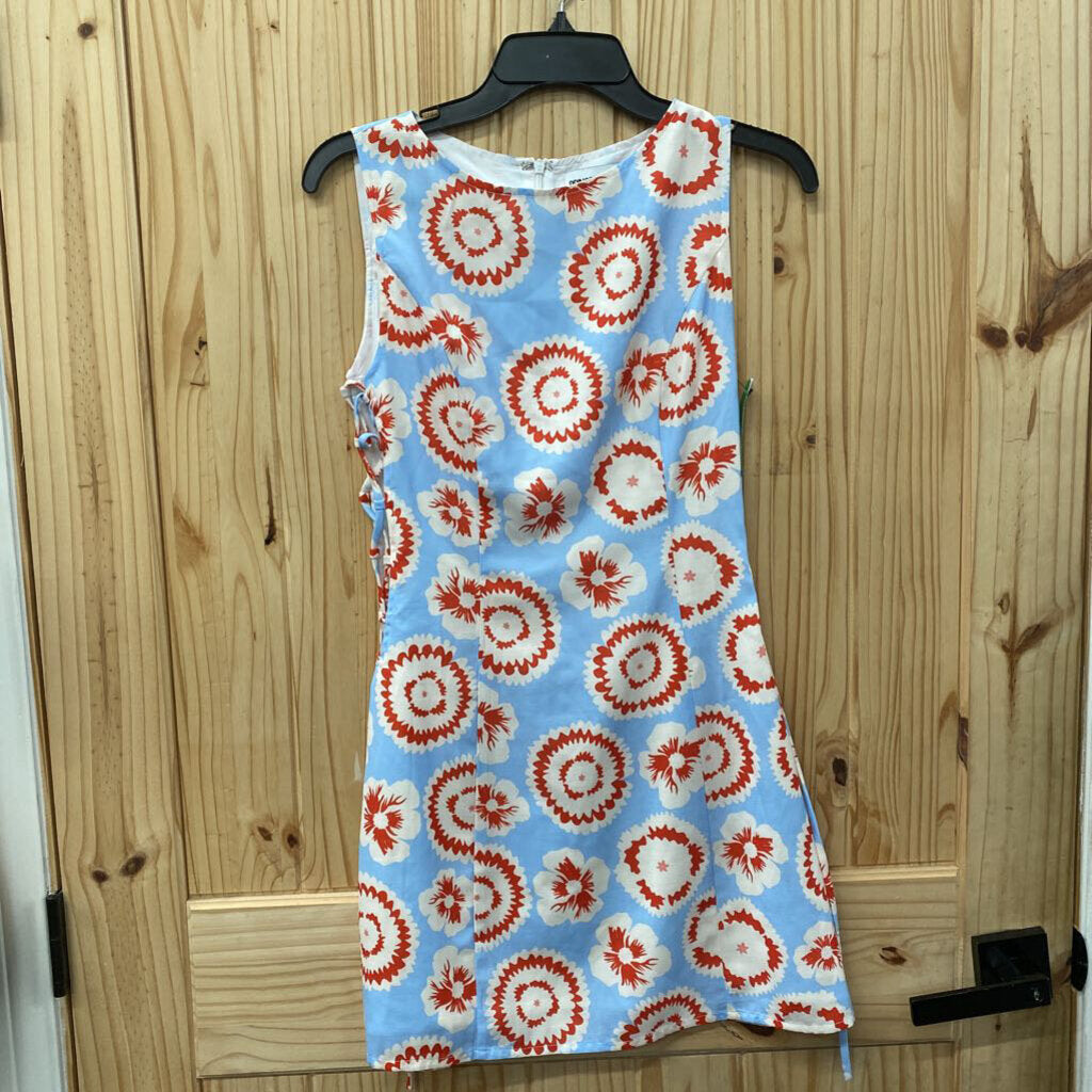 WOMENS PRINCESS POLLY SL DRESS SKY BLUE/WHITE/RED W/FLOWERS 2