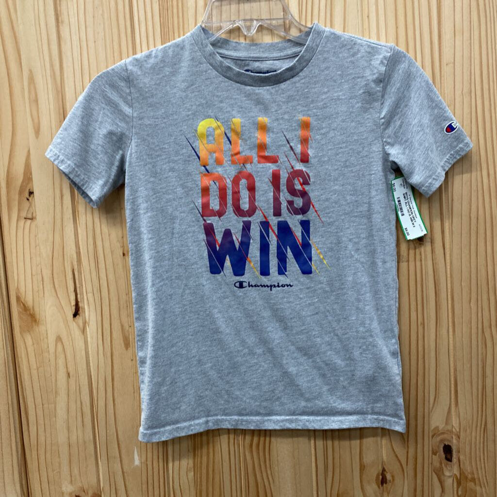 BOYS CHAMPION GREY SHIRT ALL I DO IS WIN M 8
