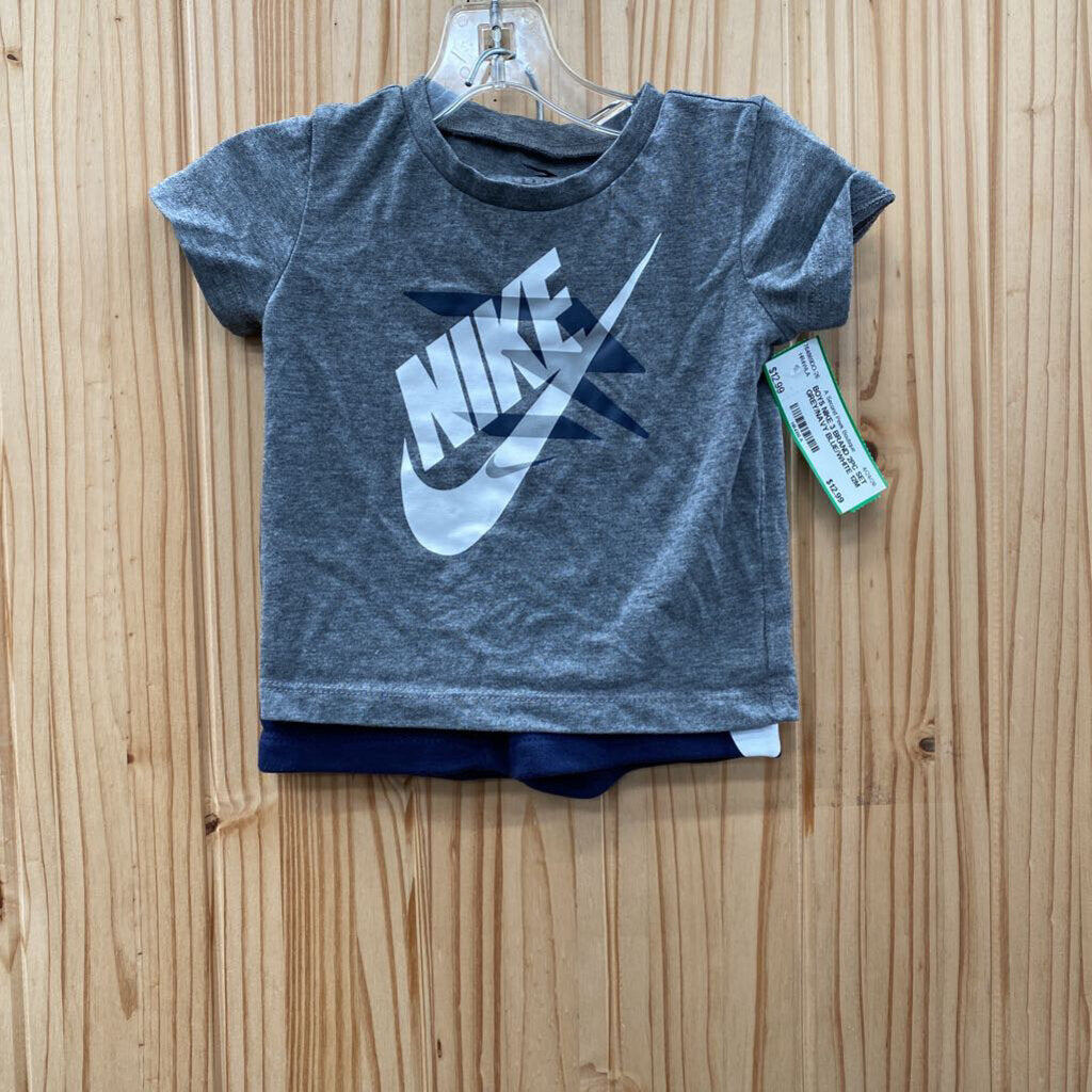 BOYS NIKE 3 BRAND 2PC SET GREY/NAVY BLUE/WHITE 12M