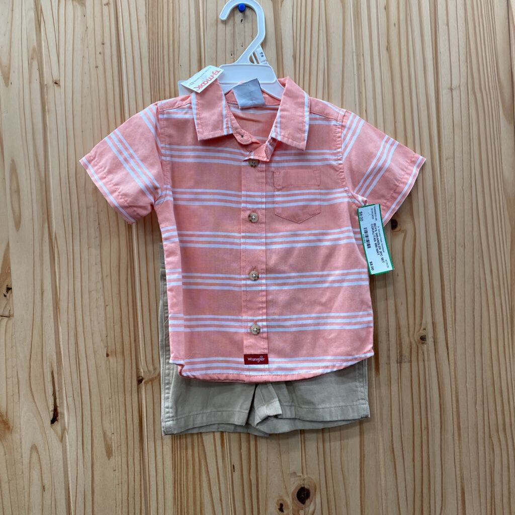 BOYS WRANGLER 2PC SET CORAL/TAN 18M NWT