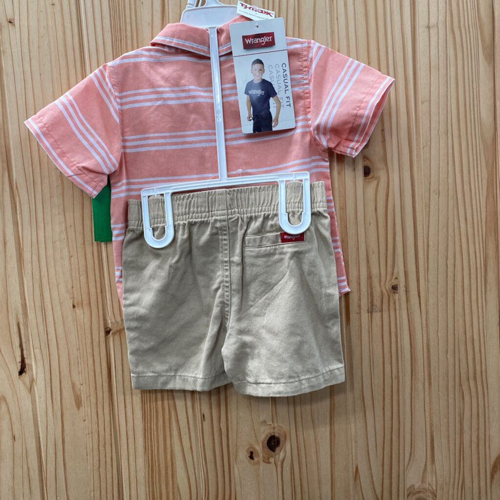 BOYS WRANGLER 2PC SET CORAL/TAN 18M NWT