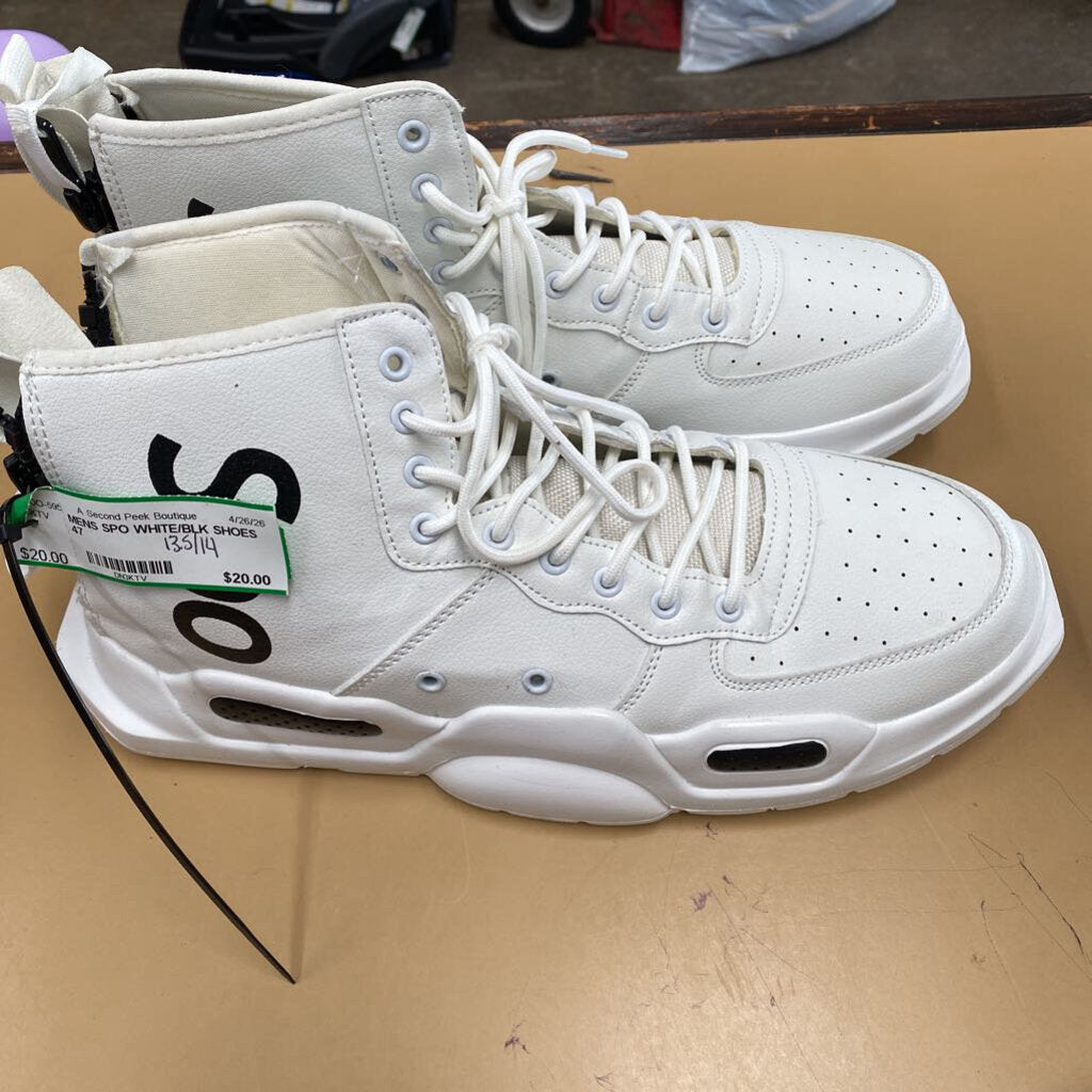 MENS SPO WHITE/BLK SHOES 47