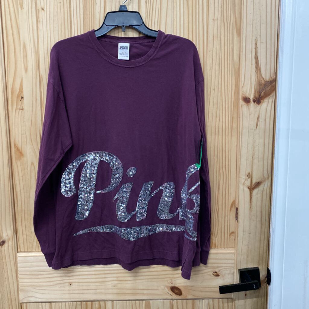 WOMENS VS PINK WINE/SILVER LS SHIRT L