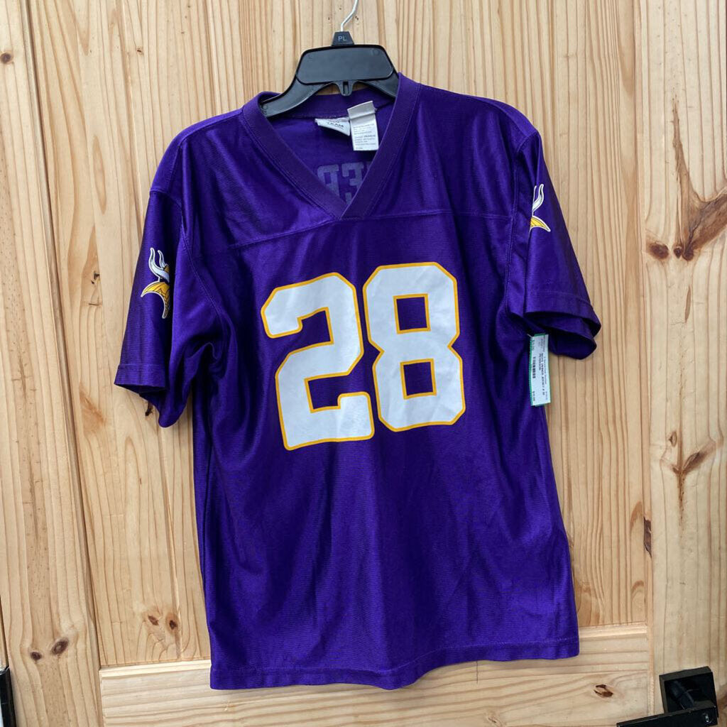 BOYS VIKINGS JERSEY # 28 PETERSON PURPLE/WHITE/YELLOW 18/20