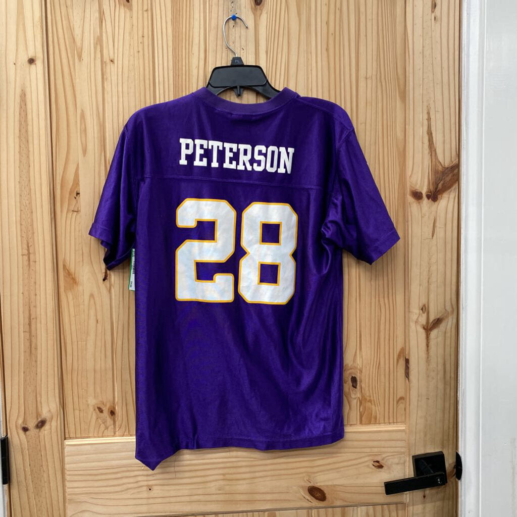 BOYS VIKINGS JERSEY # 28 PETERSON PURPLE/WHITE/YELLOW 18/20