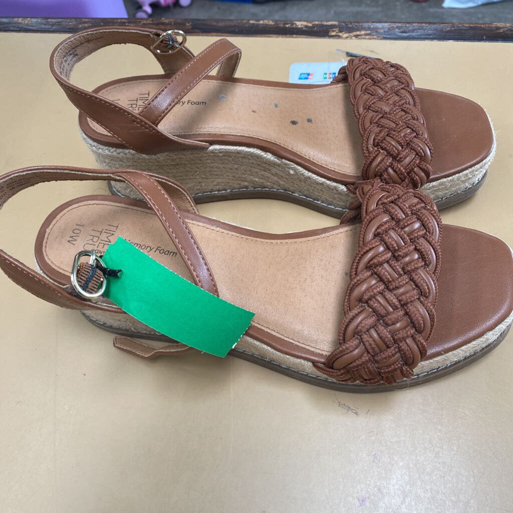 WOMENS TIME & TRU DK CHESTNUT WEDGE SANDALS 10W