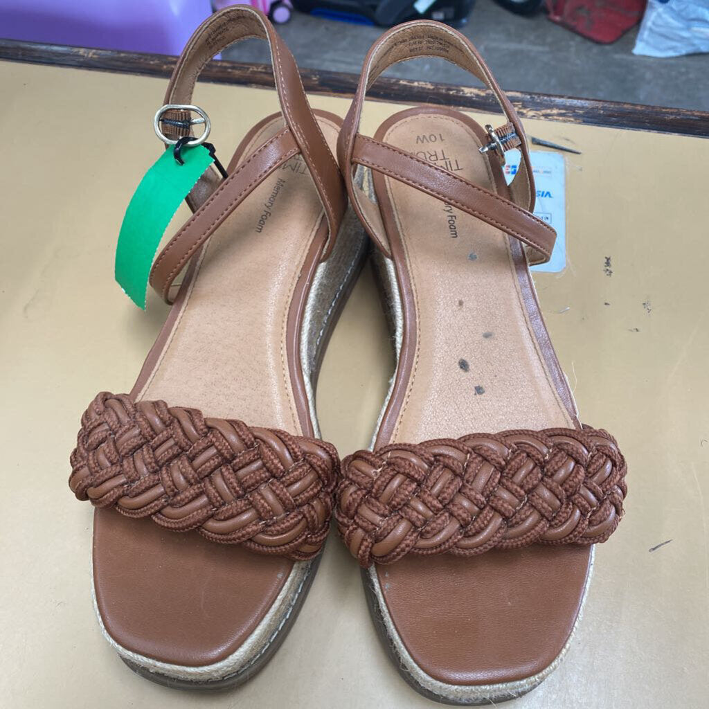 WOMENS TIME & TRU DK CHESTNUT WEDGE SANDALS 10W