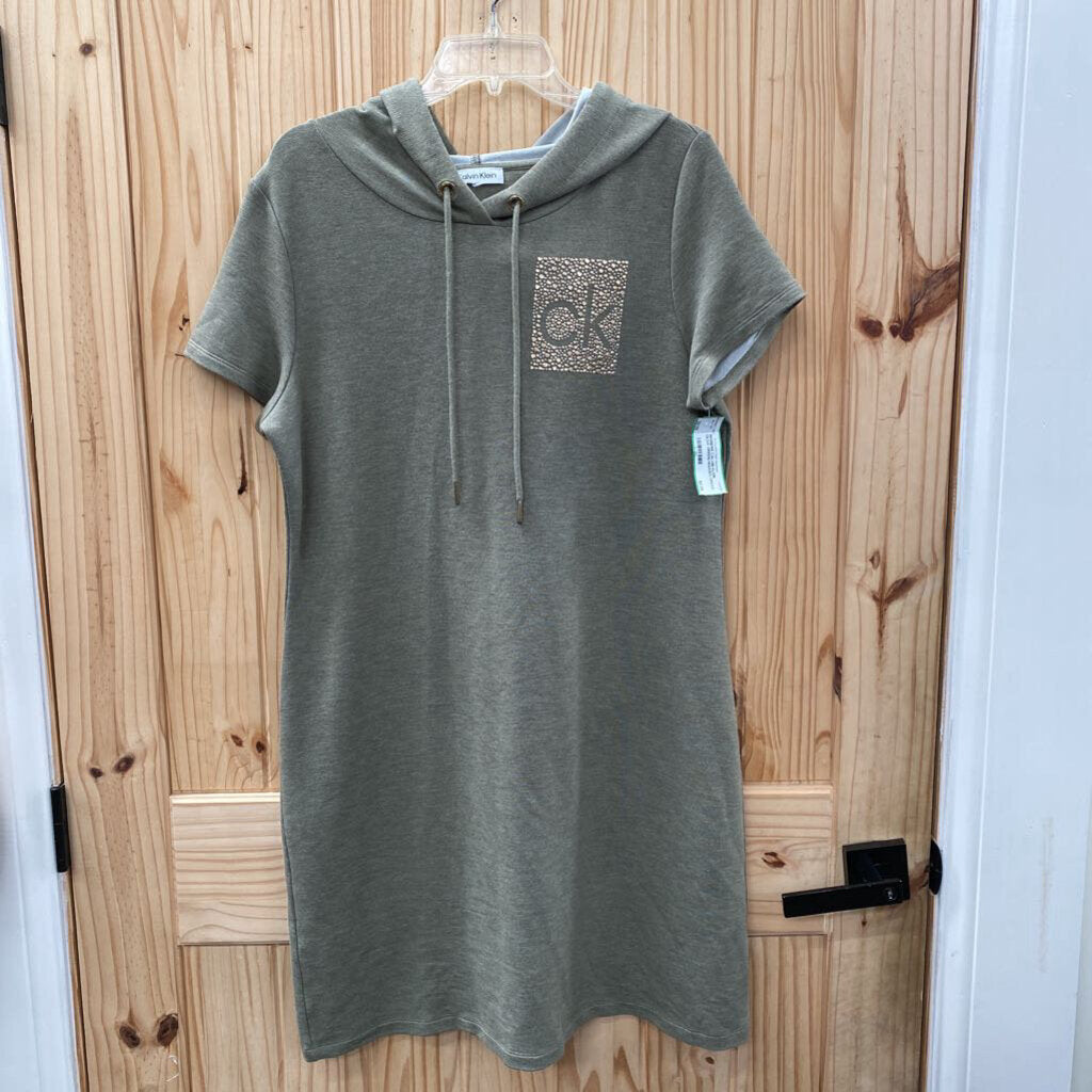 WOMENS CALVIN KLEIN OLIVE GREEN HOODED DRESS L