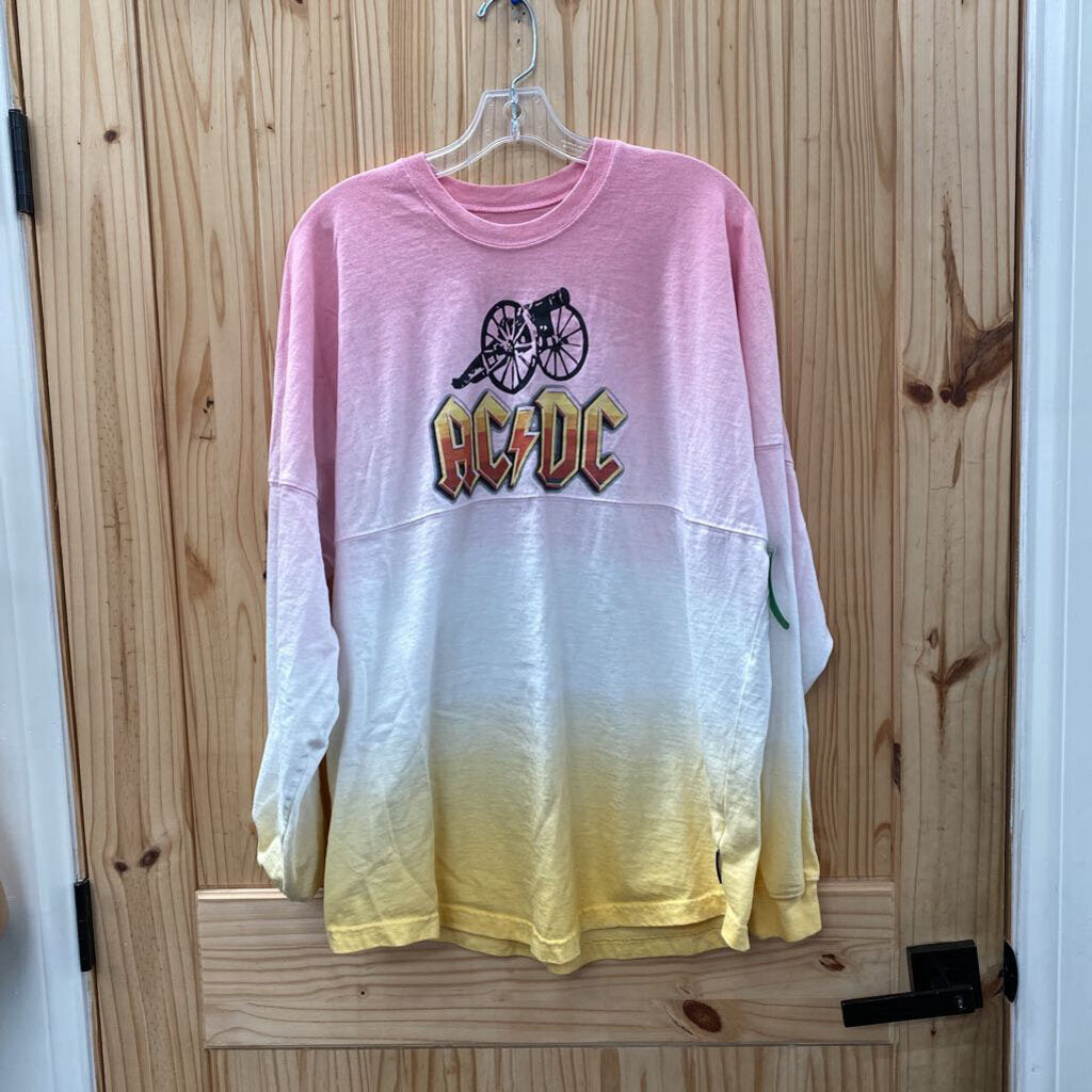 WOMENS AC/DC LS PINK/WHITE/GOLDEN YELLOW OMBRE SHIRT M