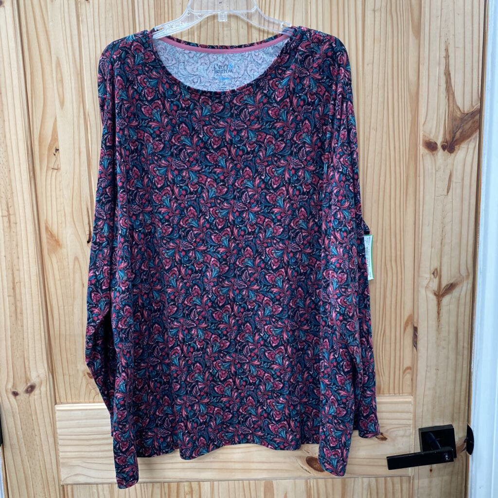 WOMENS CROFT & BARROW LS SHIRT WINE/GREEN PAISLEY DESIGN 3X