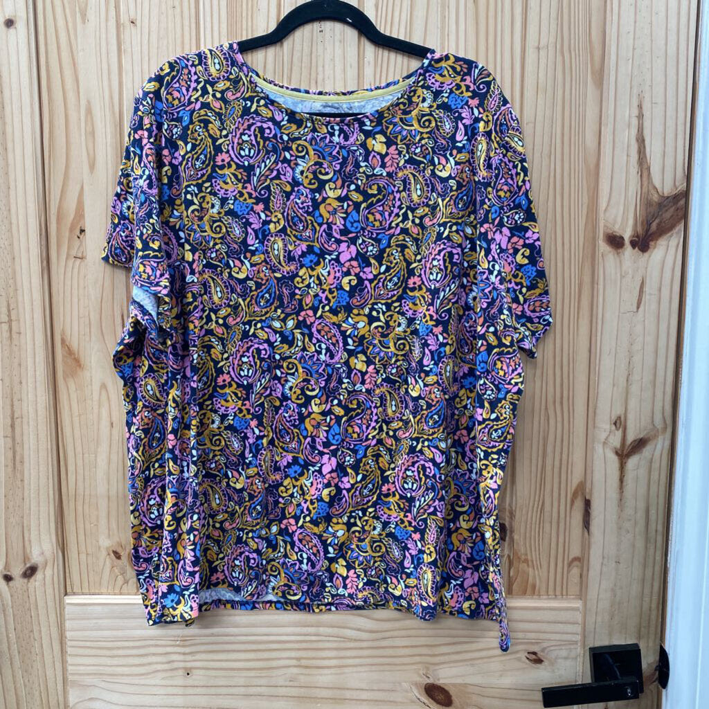 WOMENS CROFT & BARROW SHIRT BLUE/PINK/YELLOW 3X