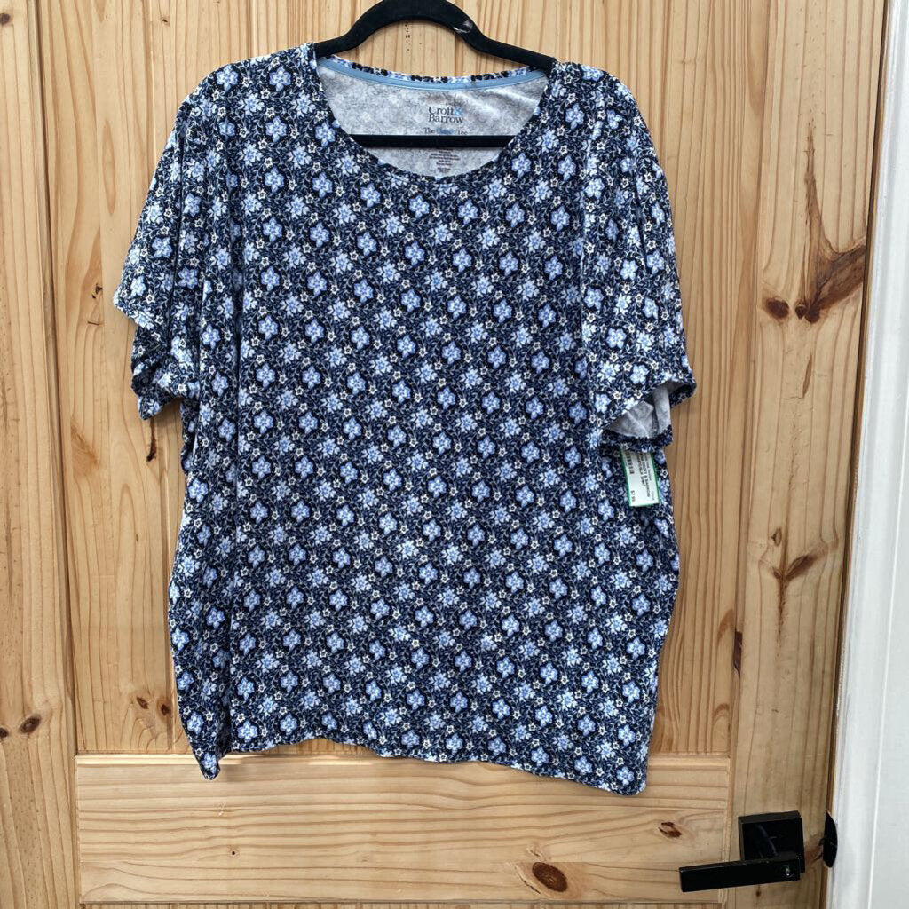 WOMENS CROFT & BARROW BLUE/WHITE/BLK SHIRT W/FLOWERS 3X