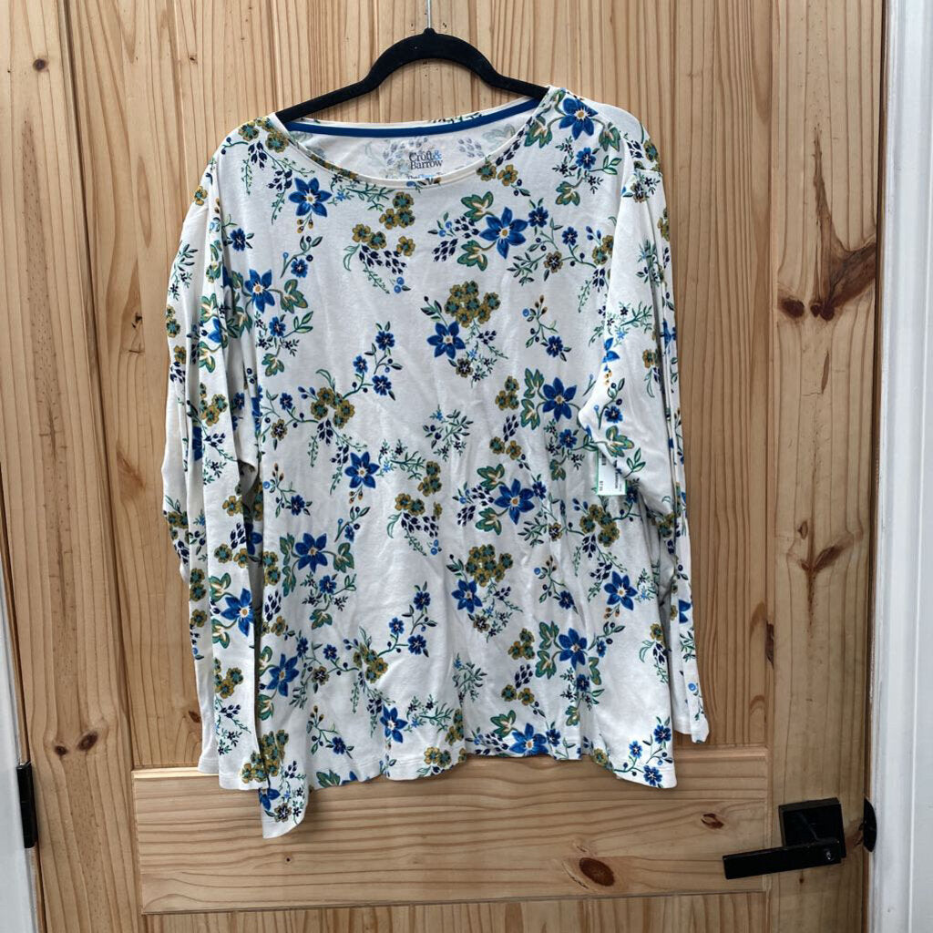WOMENS CROFT & BARROW WHITE SHIRT W/PLANTS/FLOWERS 3X