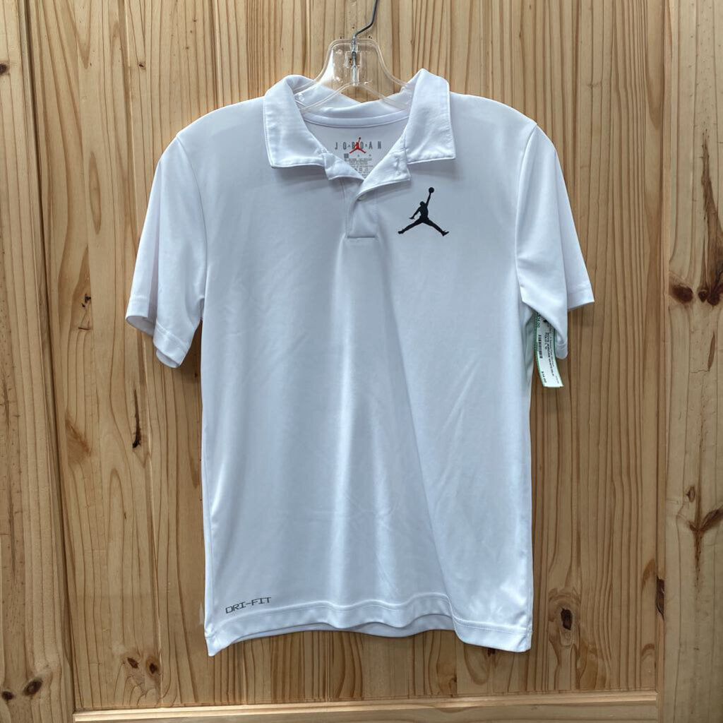 BOYS JORDAN WHITE/BLK POLO L 12