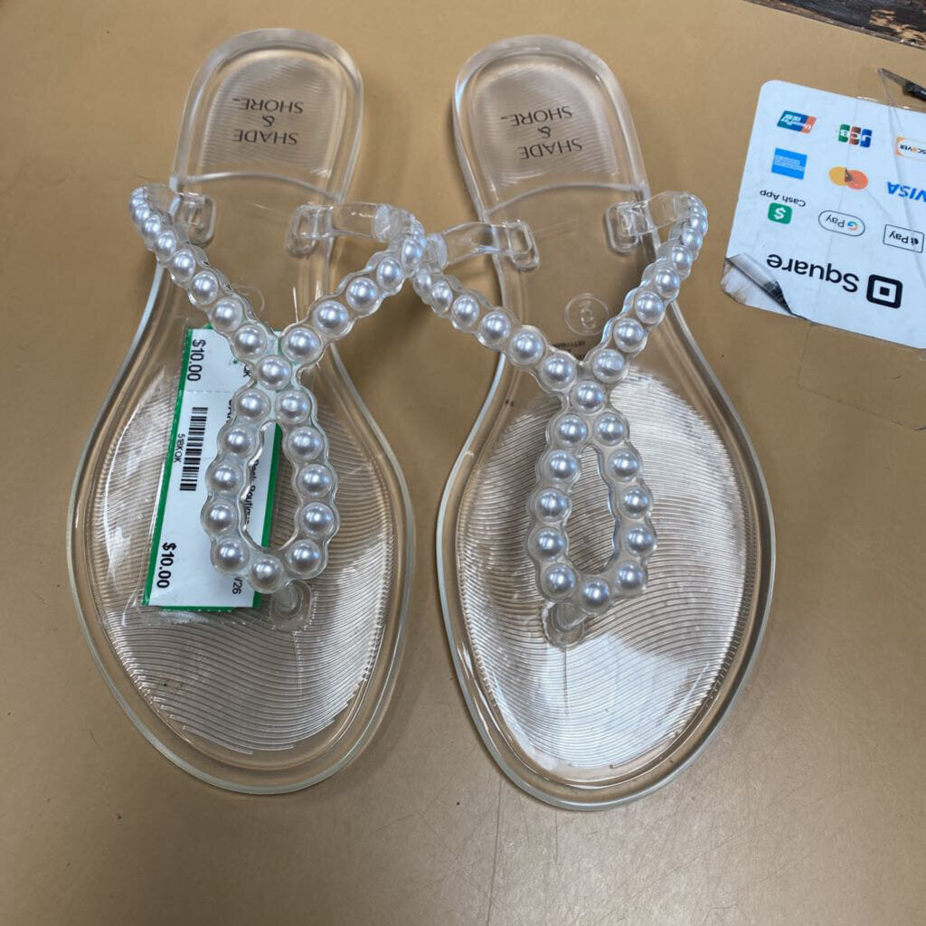 SHADE N SHORE CLEAR SANDALS W/PEARLS 6