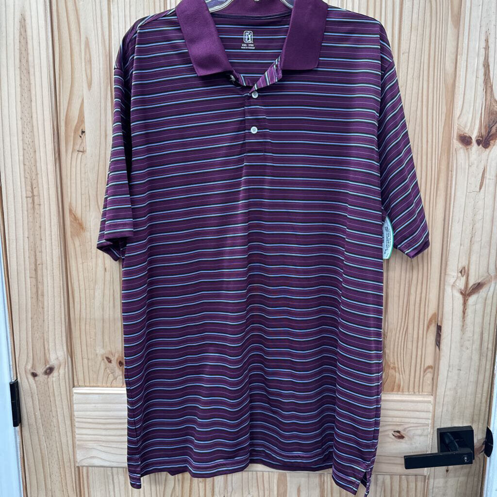 MENS PGA TOUR POLO SHIRT PLUM/BLK/SKY BLUE STRIPED XXL