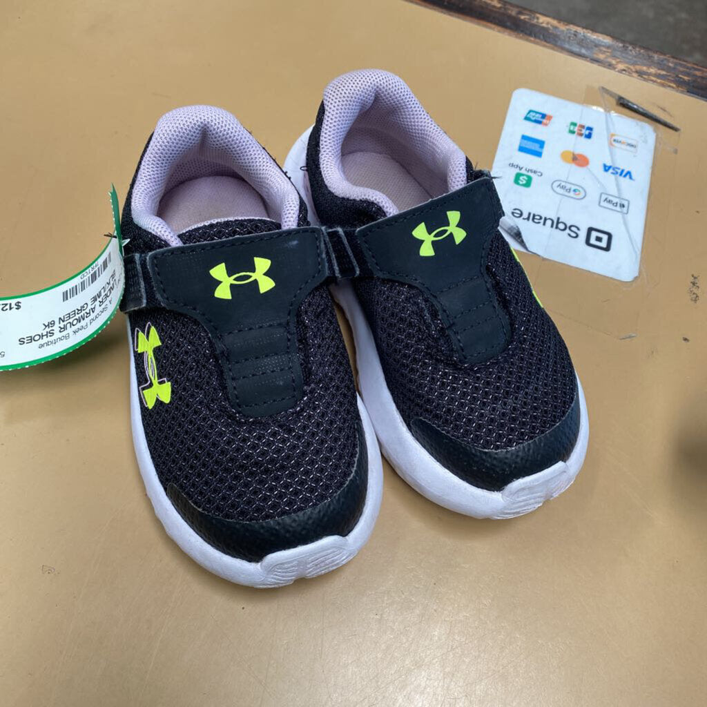 UNDER ARMOUR SHOES BLK/LIME GREEN 6K