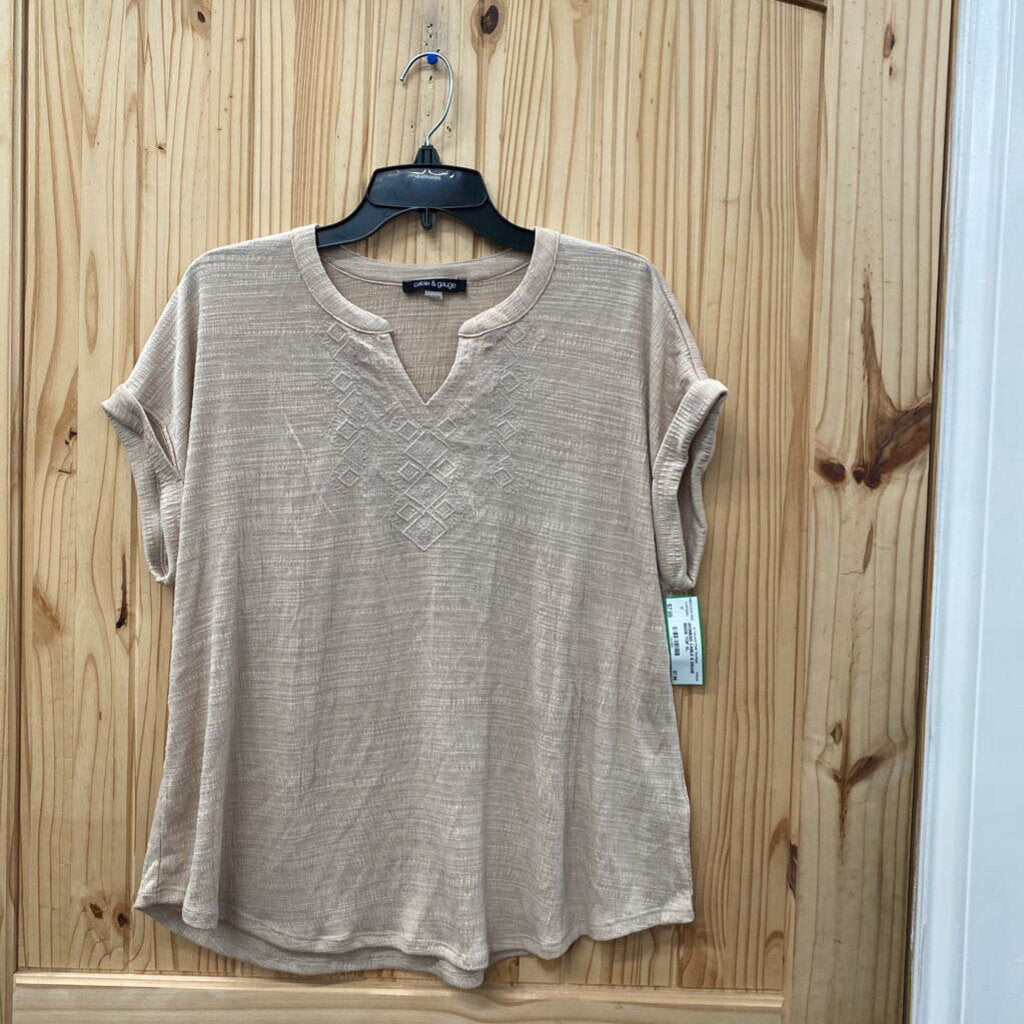 WOMENS CABLE & GAUGE BEIGE TOP XL