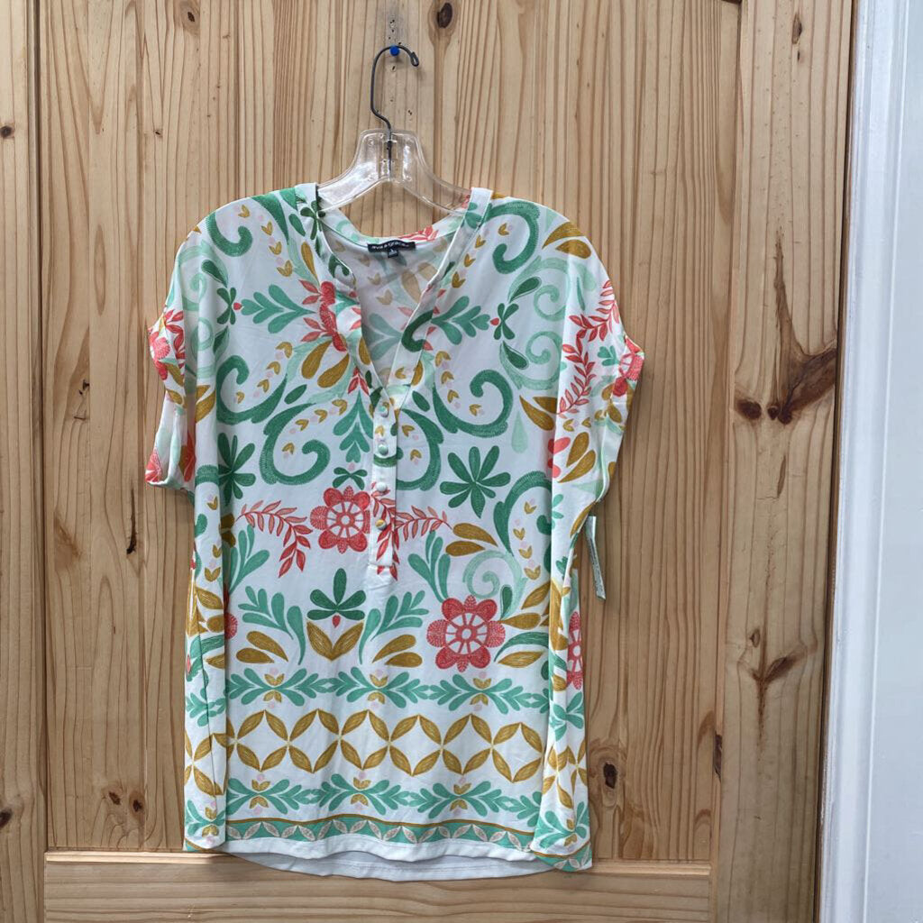 WOMENS AVA & GRACE TOP GREEN/PINK L