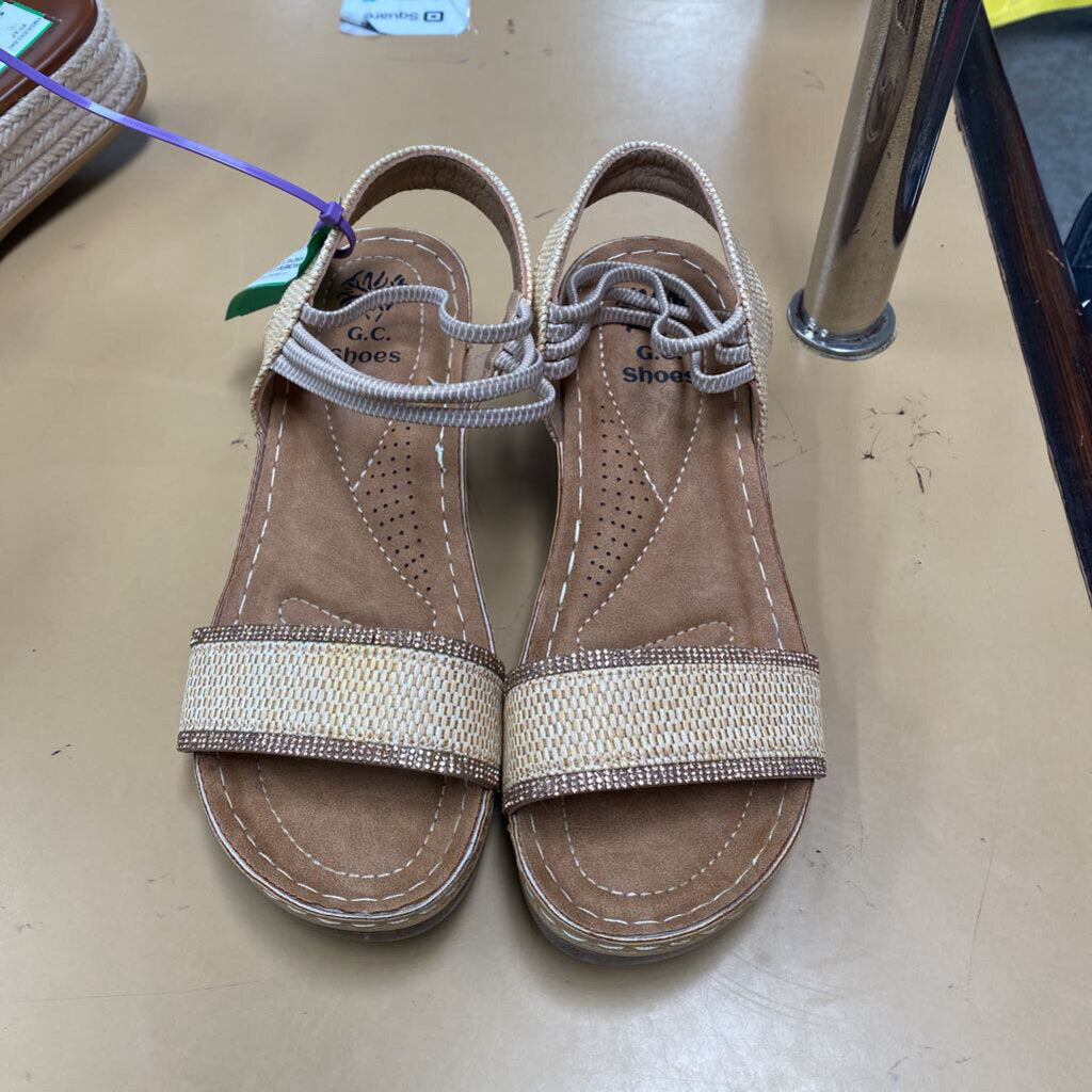 WOMENS G.C. SHOES SANDALS BEIGE W/RHINSTONES 8.5