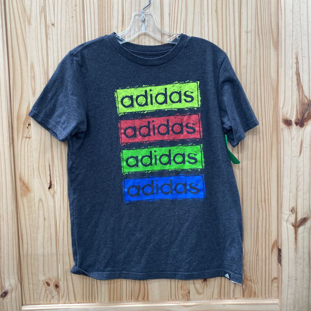 BOYS ADIDAS SHIRT DK GREY/GREEN/BLUE L 14/16