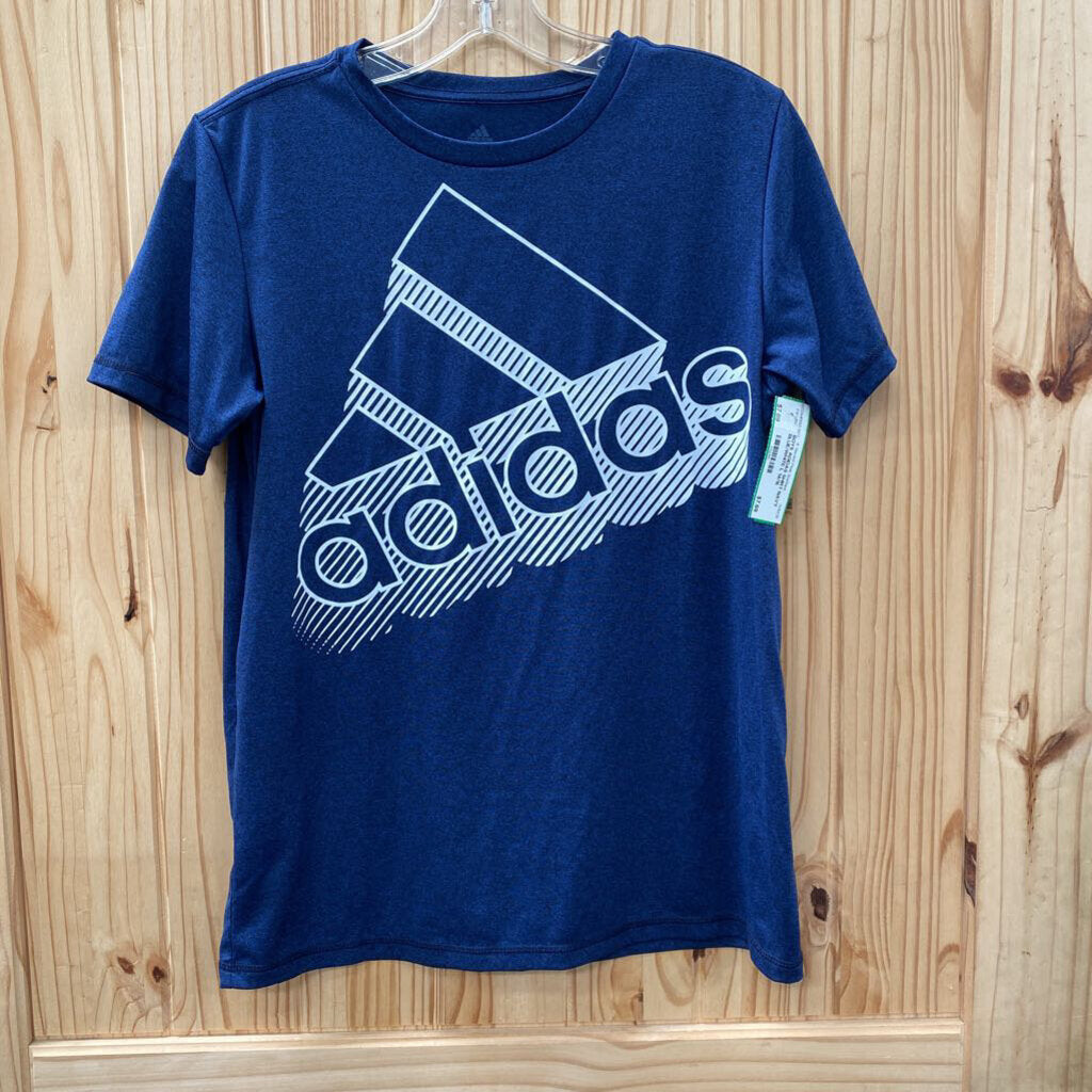 BOYS ADIDAS SHIRT NAVY BLUE/WHITE L 14/16