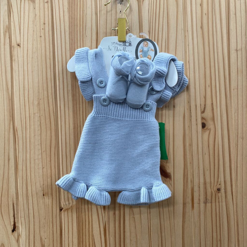 GIRLS SO DORABLE 2PC SET LT TEAL SL ROMPER 0/12M NWT