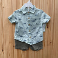 BOYS RABBIT + BEAR 2PC SET LT GREEN/DK GREEN 18M