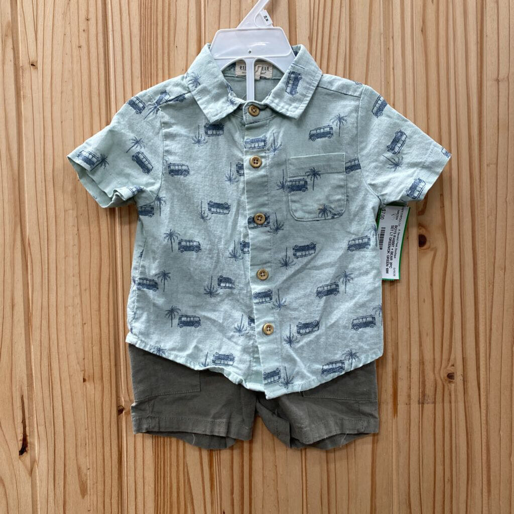BOYS RABBIT + BEAR 2PC SET LT GREEN/DK GREEN 18M