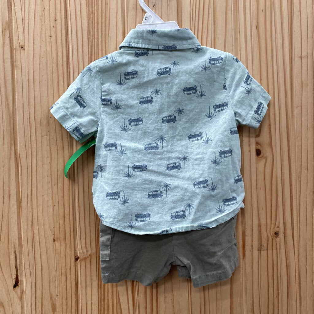 BOYS RABBIT + BEAR 2PC SET LT GREEN/DK GREEN 18M