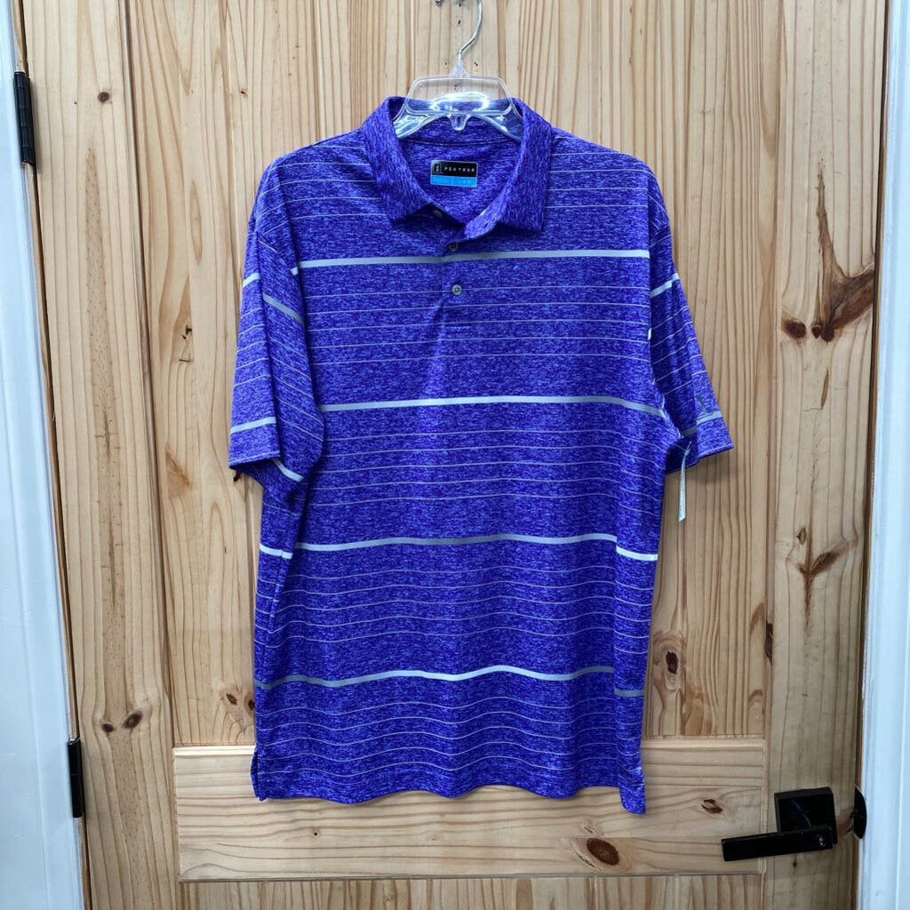 MENS PGA TOUR PURPLE/GREY POLO SHIRT L