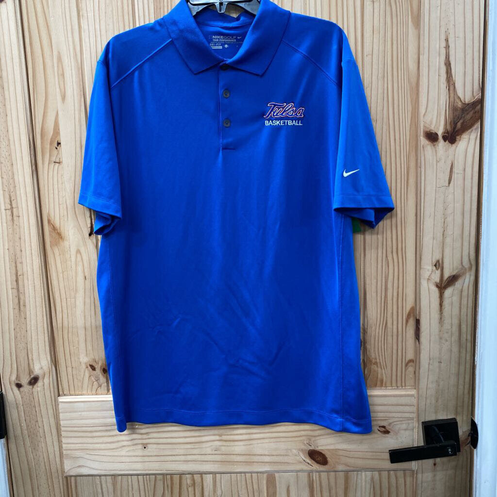MENS NIKE GOLF TULSA BASKETBALL ROYAL BLUE POLO SHIRT L