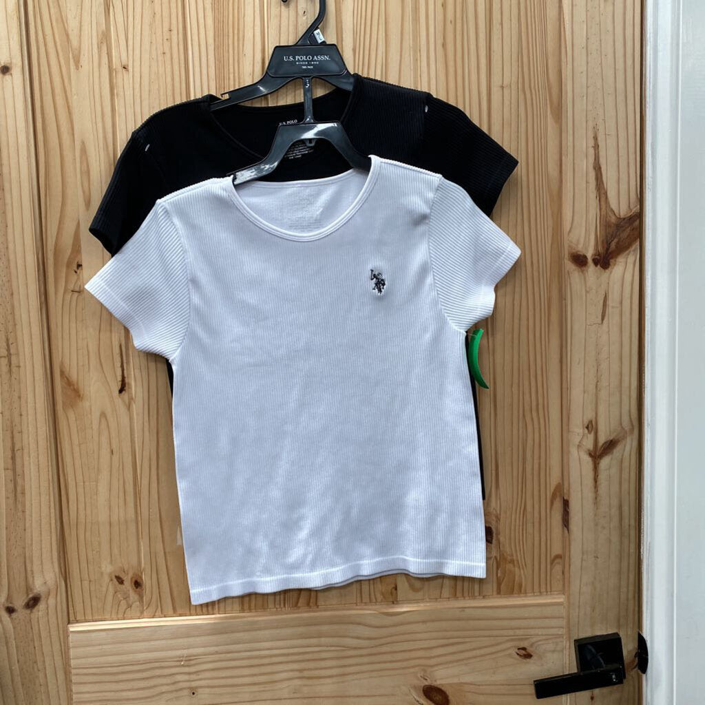 WOMENS US POLO 2PC SHIRTS BLK/WHITE M/L