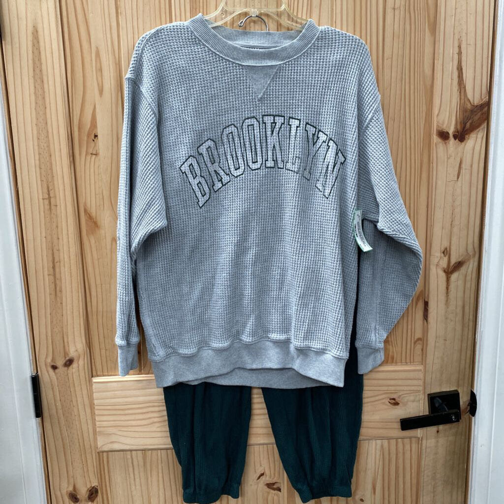 WOMENS AERIE 2PC SET GREY/GREEN BROOKLYN M