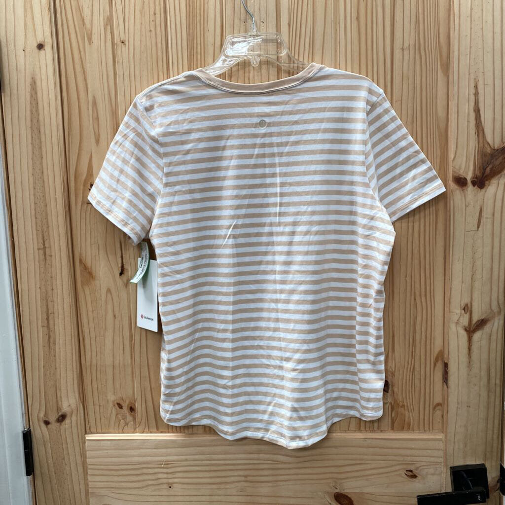 WOMENS LULULEMON TAN/IVORY STRIPE SHIRT 12 NWT