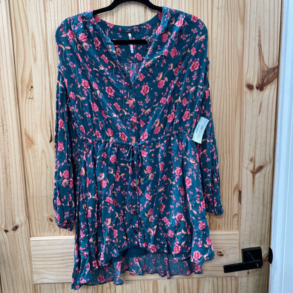 WOMENS FREE PEOPLE GREEN FLORAL DRESS XS