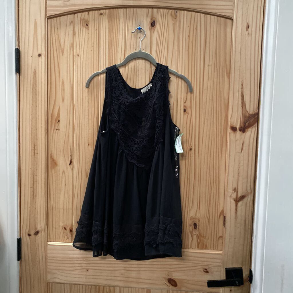 WOMENS ENTRO BLK LACE SL TOP S NWT
