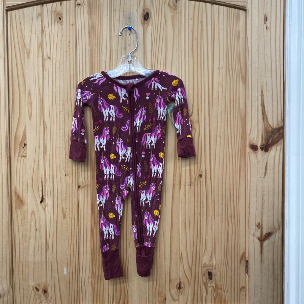 GIRLS KIKI + LULU MAROON SLEEPER W/UNICORNS 3/6M