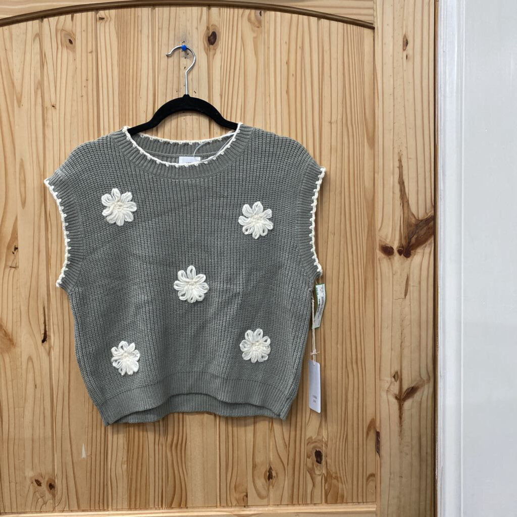 WOMENS LUNA IVY SWEATER SAGE/IVORY W/FLOWERS L NWT