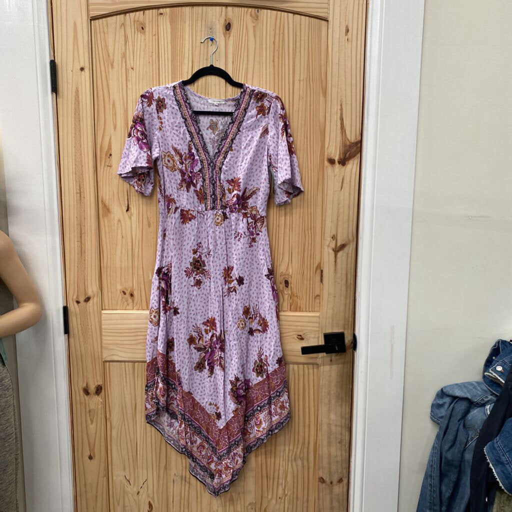WOMENS MAURICES LILAC/WINE DRESS W/FLOWERS S