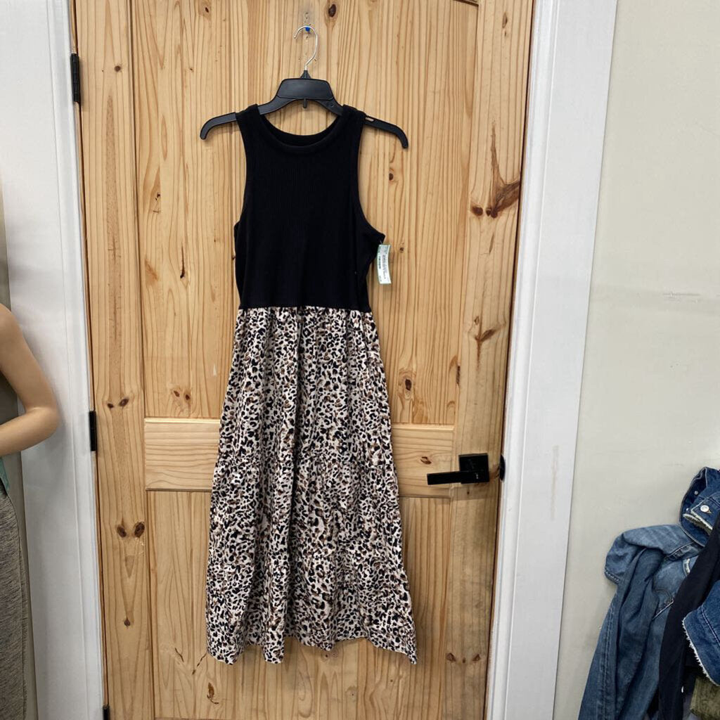 WOMENS MAURICES BLK/LEOPARD SL DRESS M