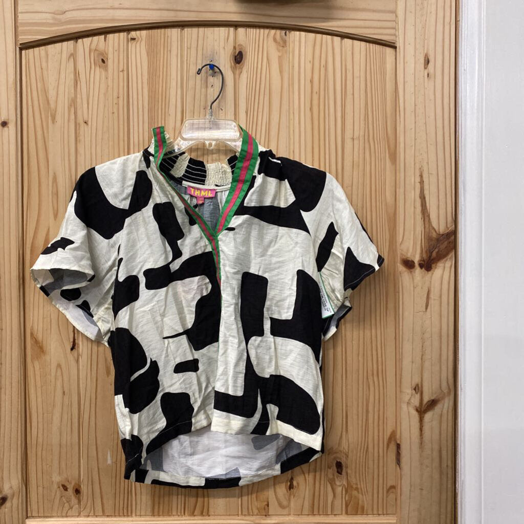 WOMENS THML CAUSAL TOP BLK/IVORY/PINK/GREEN XS NWT