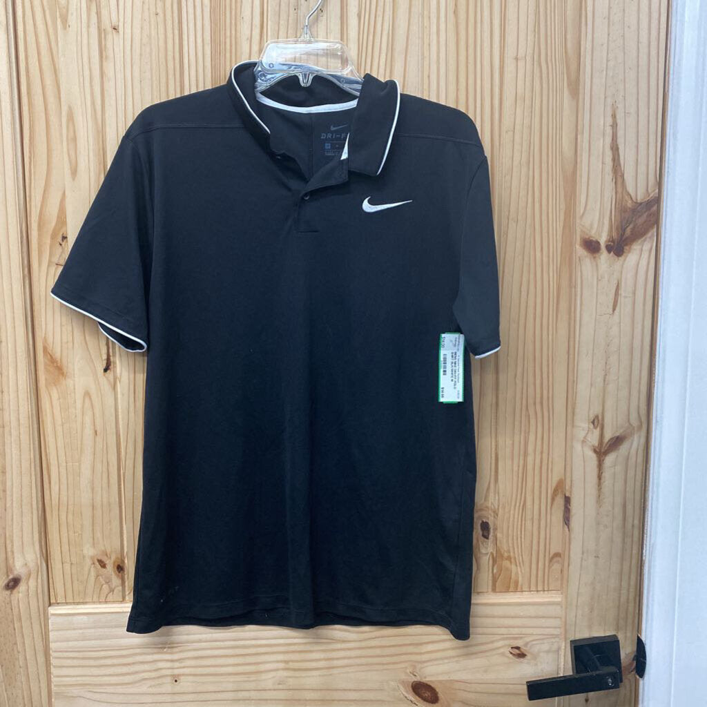 MENS NIKE DRI=FIT POLO SHIRT BLK/WHITE M
